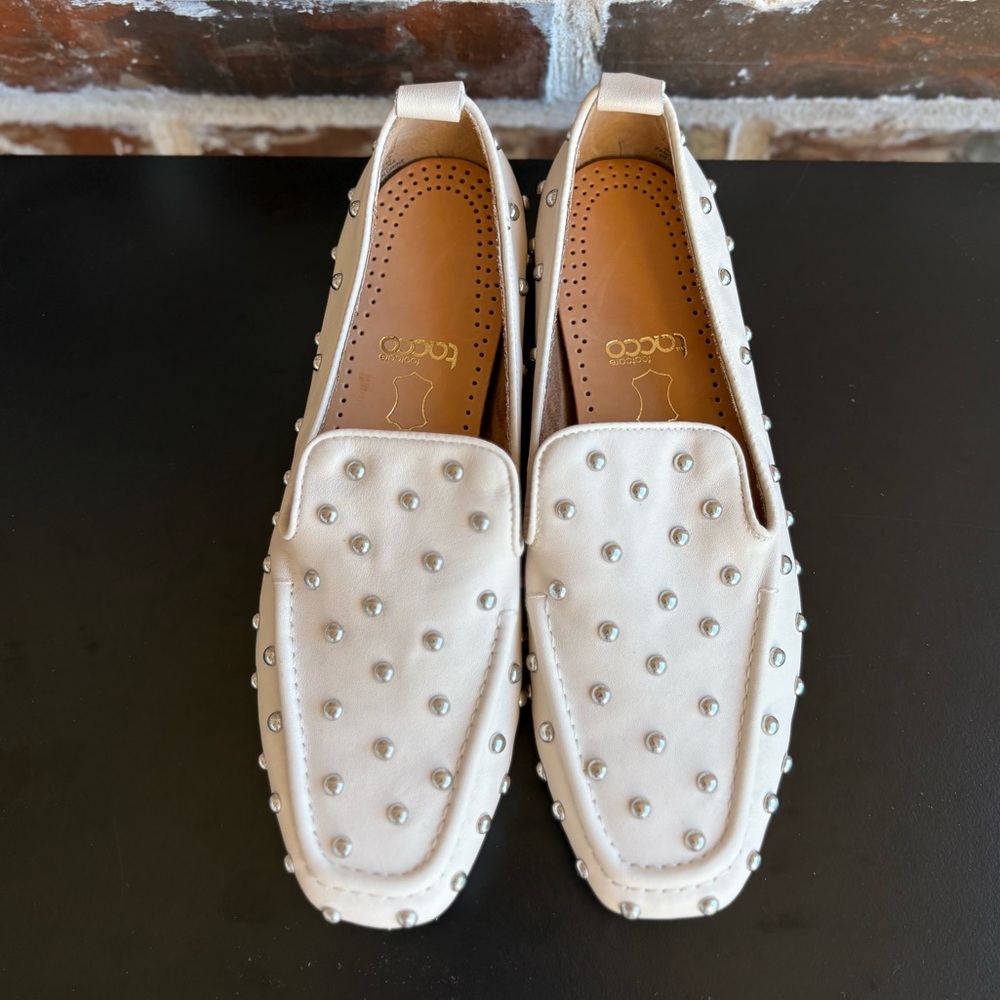 Kelsi Dagger Brooklyn Finley Cream Stud Slip-On Loafers Size 7.5 NWOT